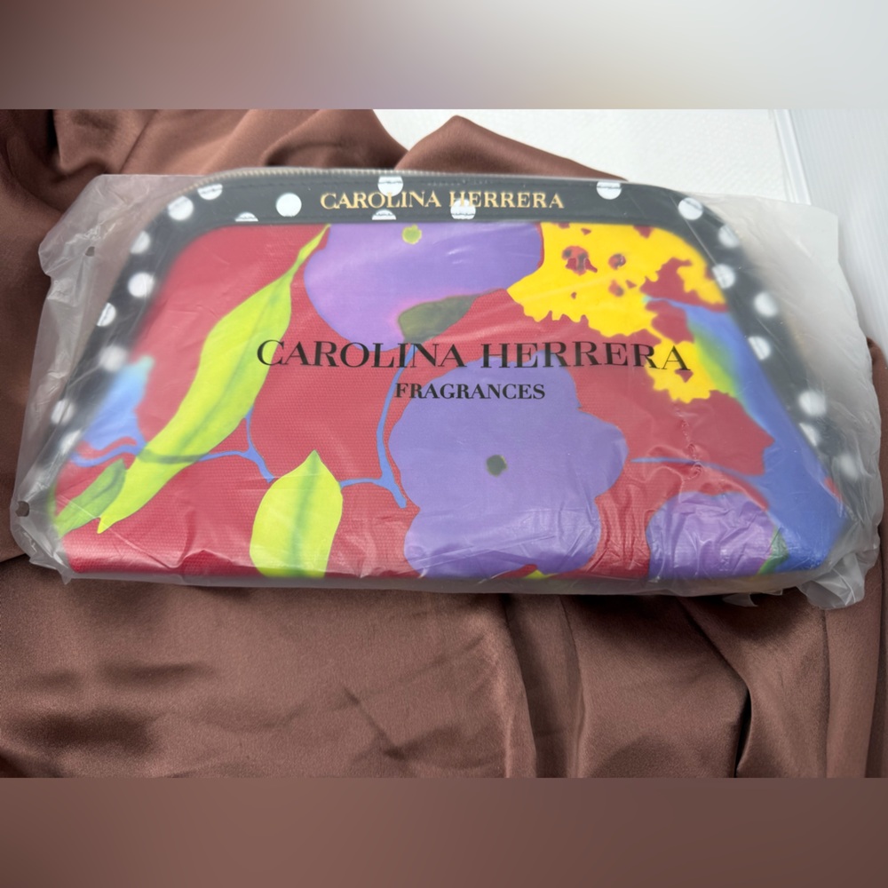 Carolina Herrera Red and Purple Floral Cosmetic Bag
